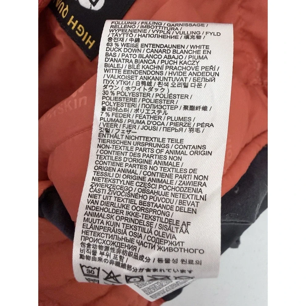 Jack Wolfskin Mens Routeburn Pro Duck Down Blend Orange Puffer Vest Size Large